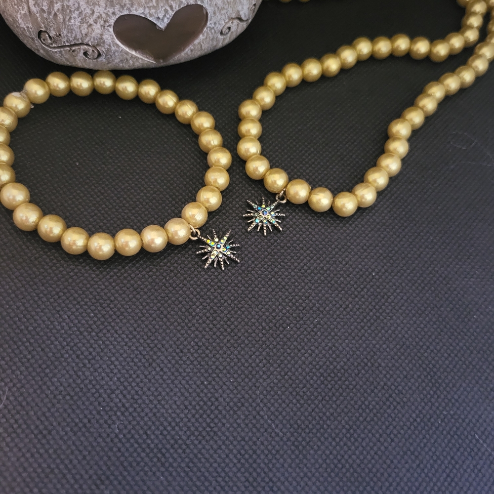 Gold Beaded Bracelet with Starburst Charm